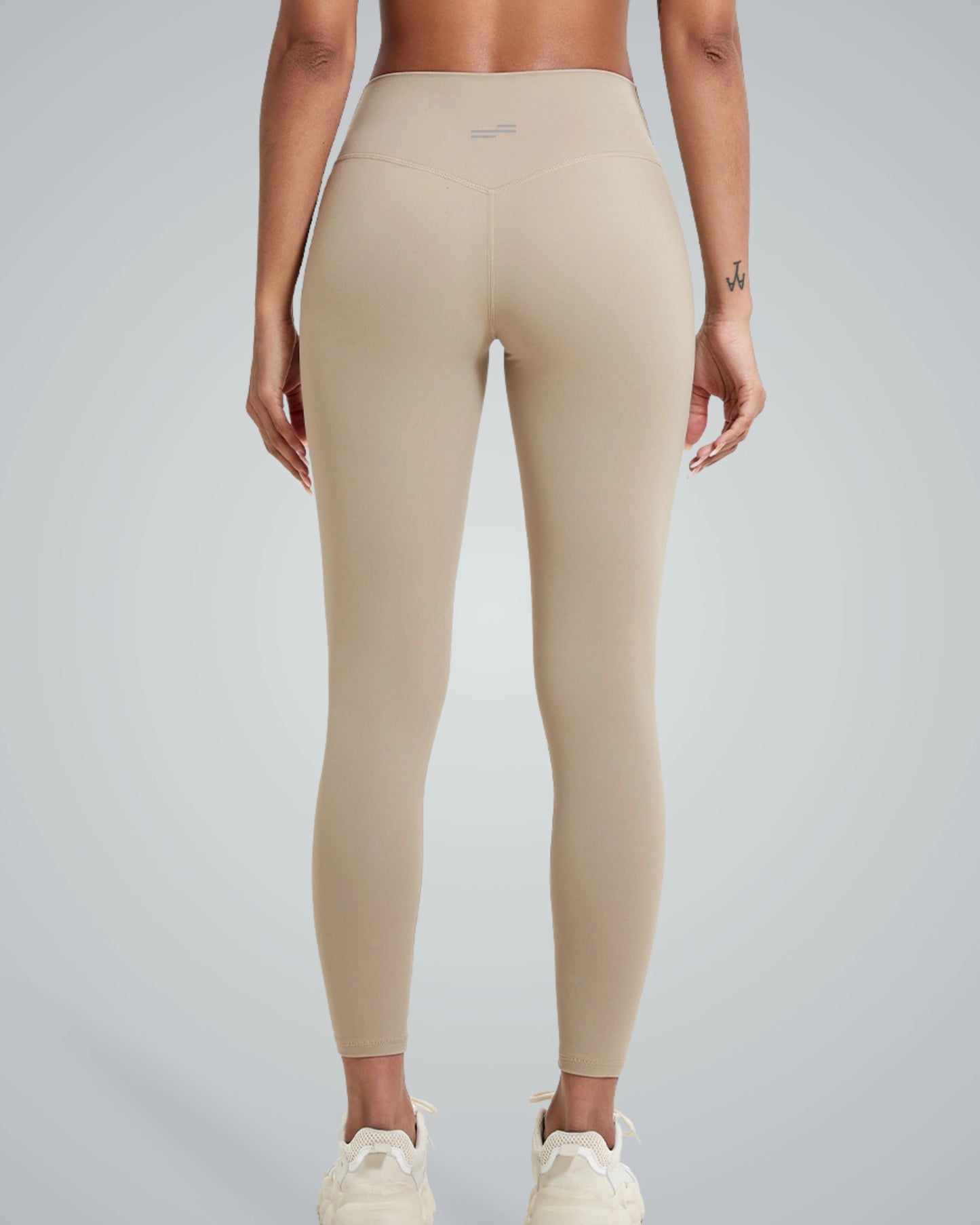 Bandsam CoreFit Leggings for women, high-rise, beige color, perfect for yoga, pilates, workout, lounging, and everyday support and comfort.