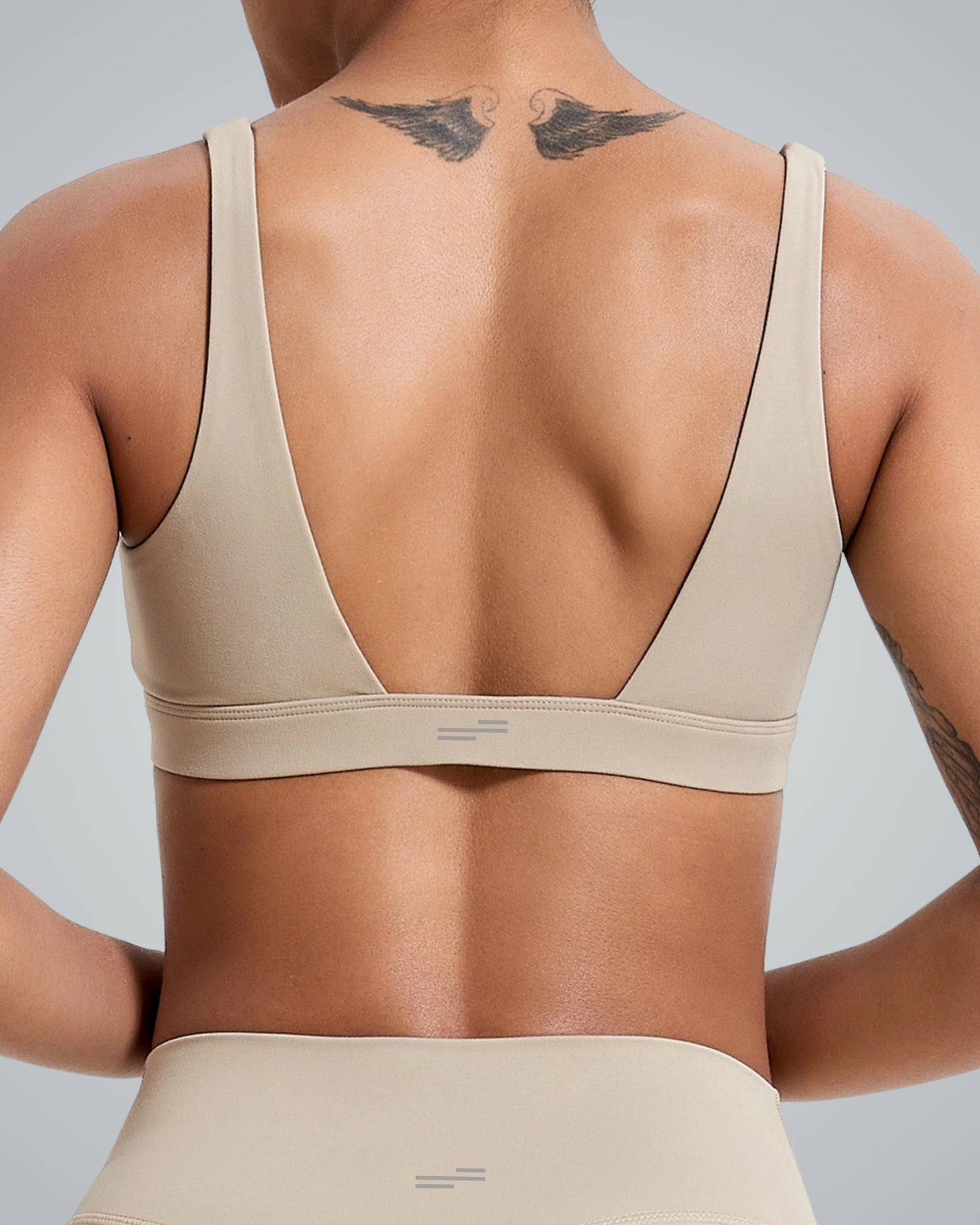 Back view of Bandsam PureFlex sports bra and leggings, highlighting the seamless design and comfort of the coordinated fitness outfit.