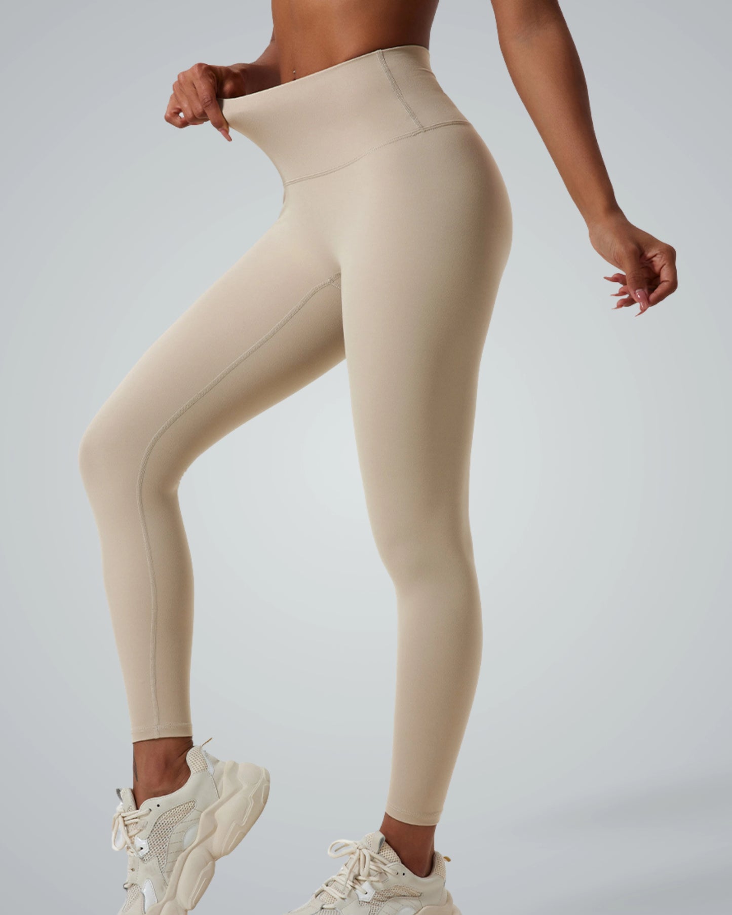 Bandsam UltraSkin Fit Leggings on model, showing high-waisted stretch design for comfort in yoga, workout, pilates, and lounging.
