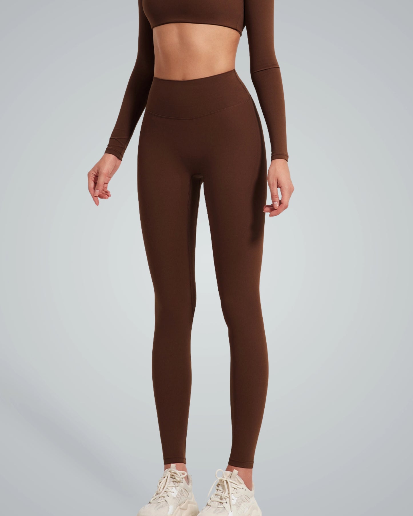 Alt Tag: Bandsam AllureFit Leggings in brown, offering stretch, comfort, and support for workout, yoga, pilates, and daily outings.