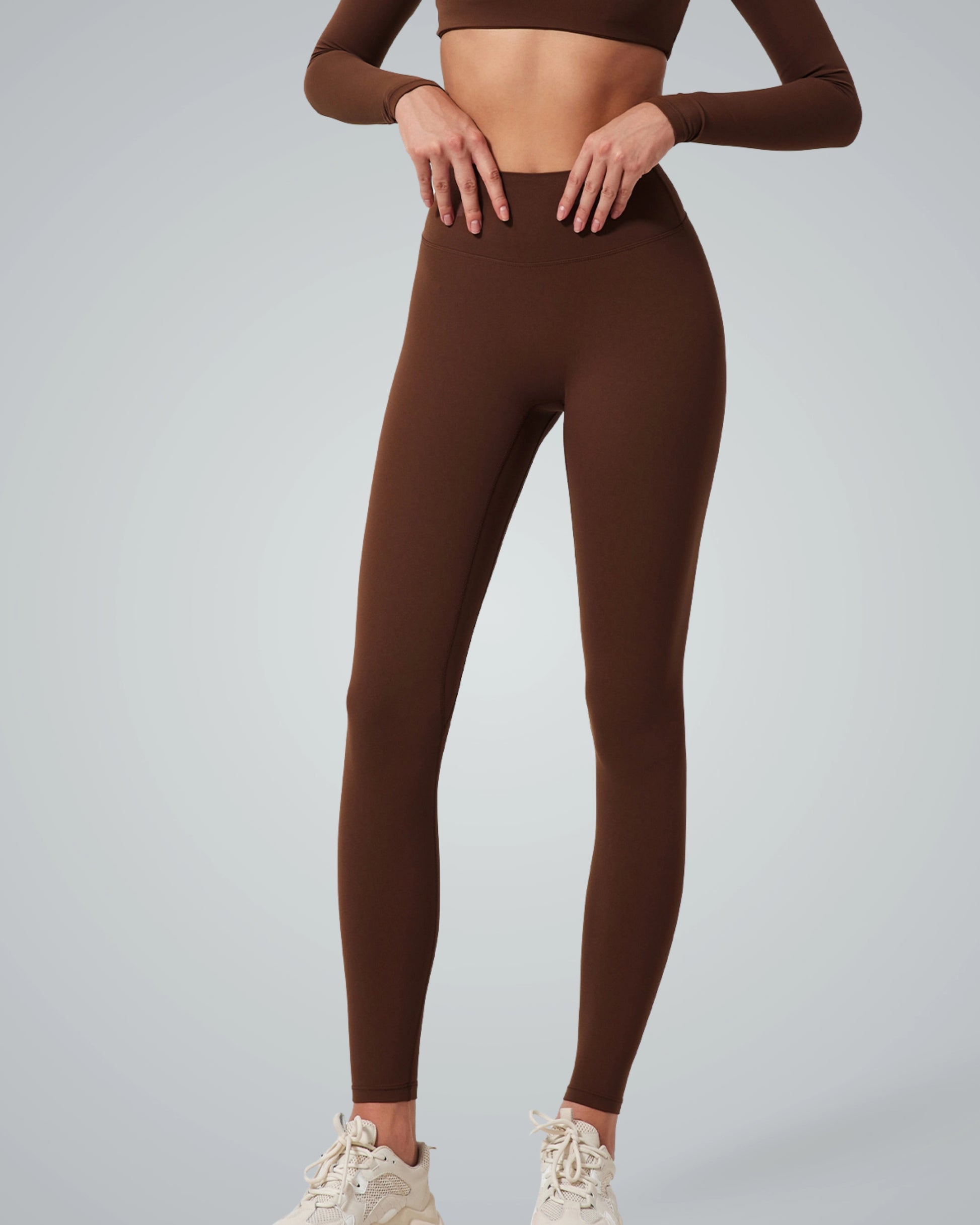 Bandsam AllureFit Leggings for women, brown activewear offering stretch, comfort, and support for yoga, workout, or lounging.