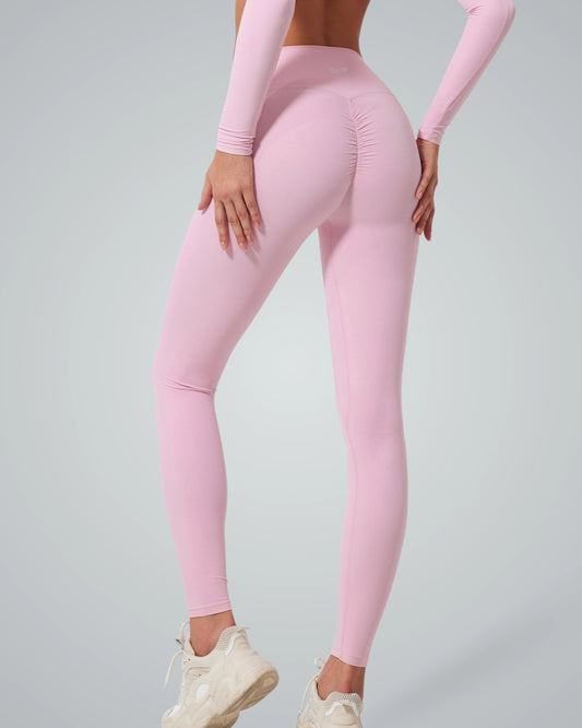 Bandsam AllureFit Leggings in pink showcasing stretch, comfort, and flexibility - perfect for women's workout, yoga, and lounging.