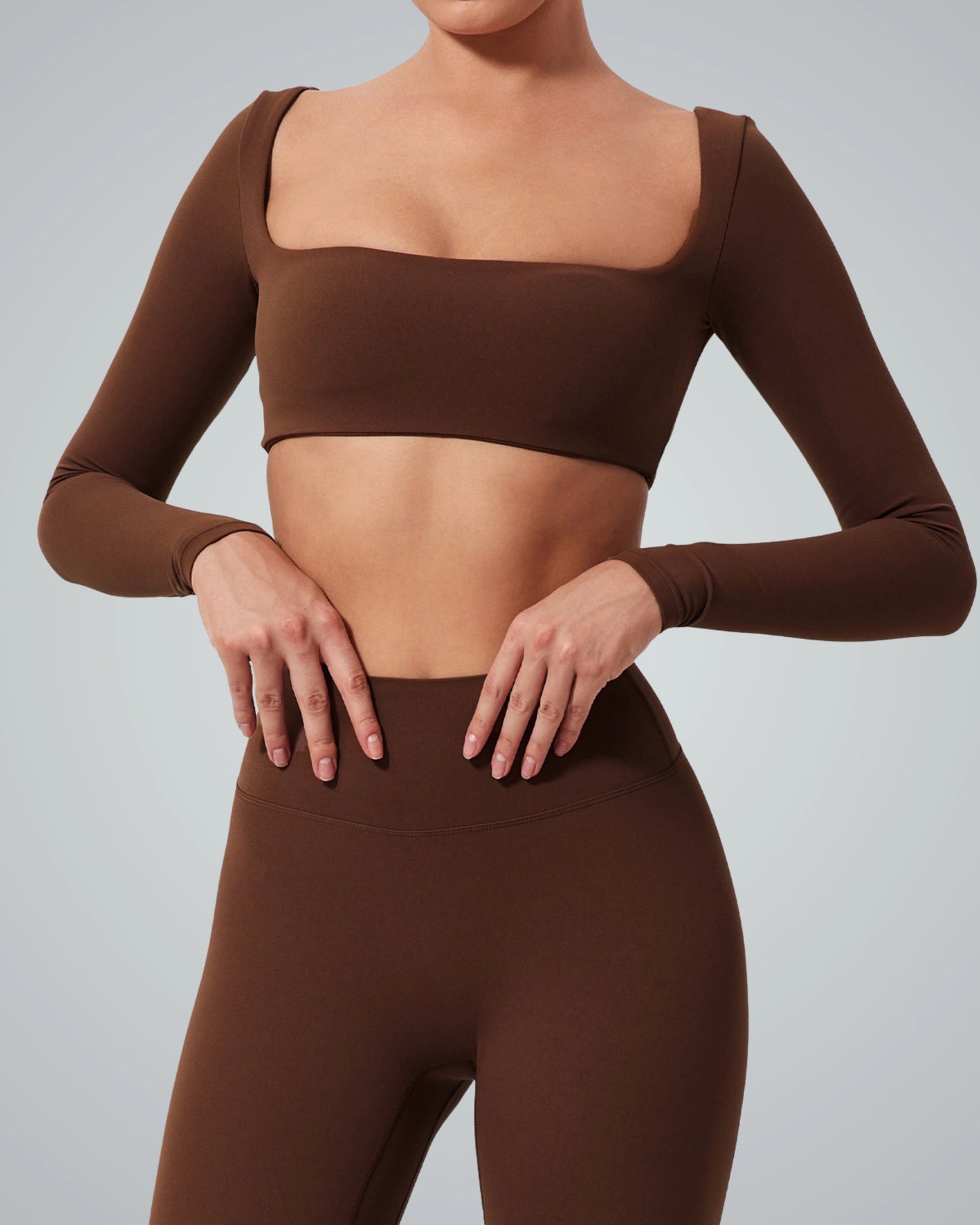 BalanceLine Top by Bandsam: Sophisticated brown top for yoga and everyday wear, combining style with comfort.