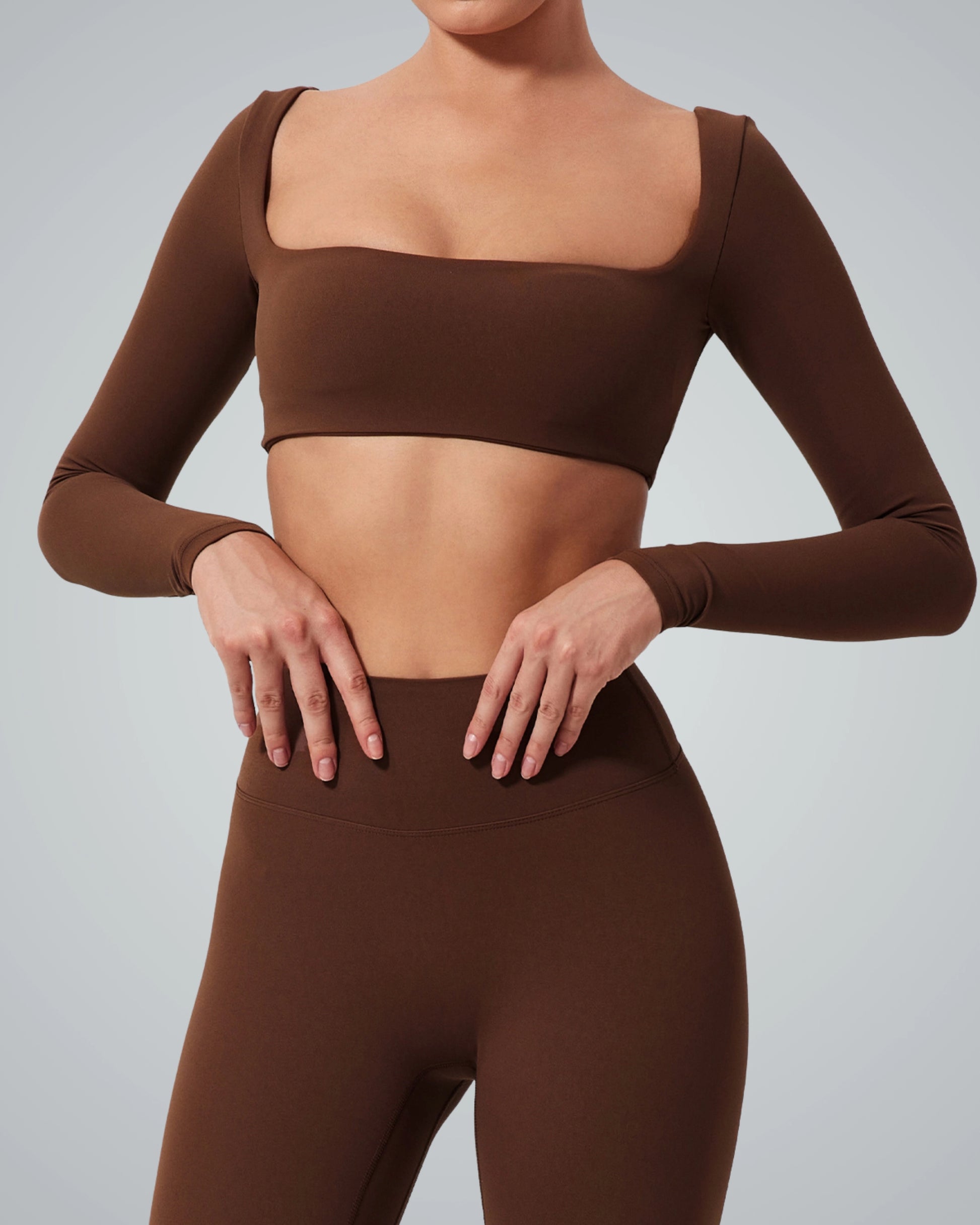 BalanceLine Top by Bandsam: Sophisticated brown top for yoga and everyday wear, combining style with comfort.