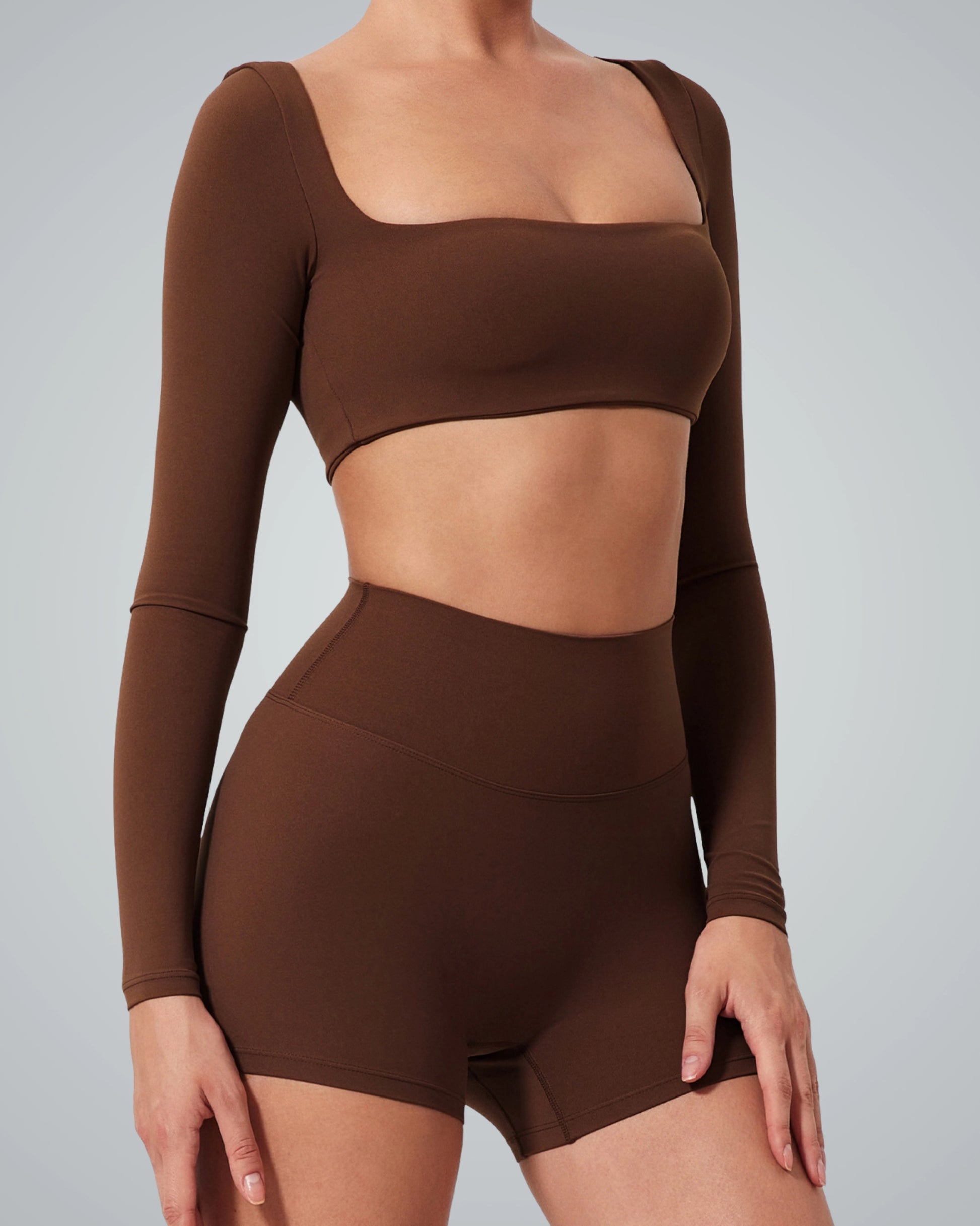 BalanceLine Top by Bandsam in brown, combining sophistication and comfort for yoga and casual outings.