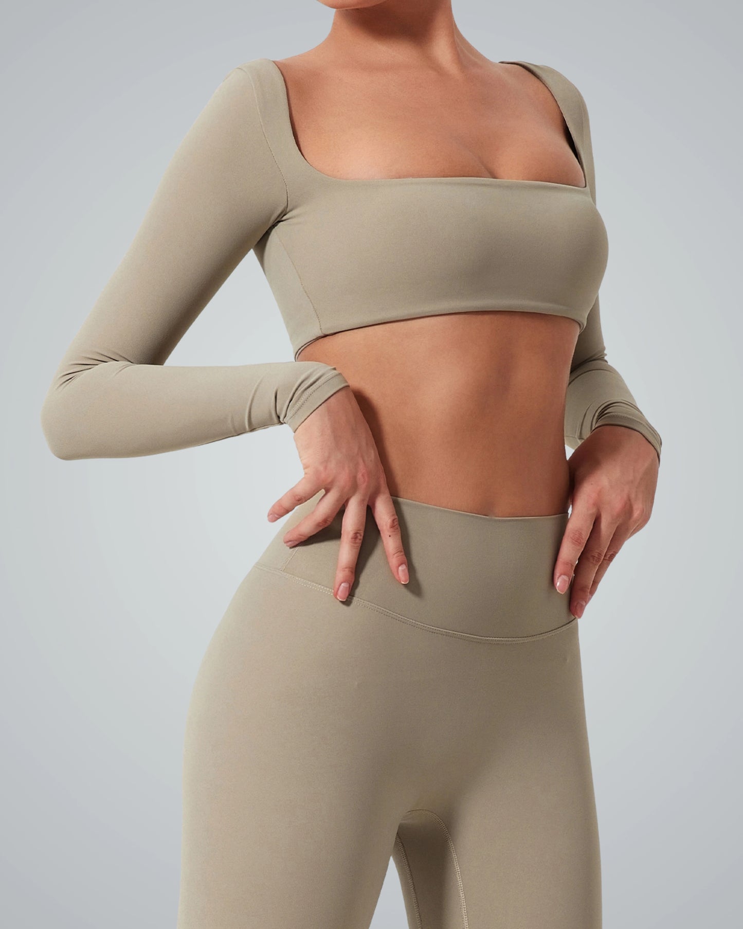 BalanceLine Top by Bandsam in soft beige, perfect for yoga and stylish everyday wear.