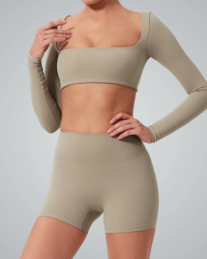 Model wearing the BalanceLine Top by Bandsam, showcasing comfort and style for yoga and daily wear.