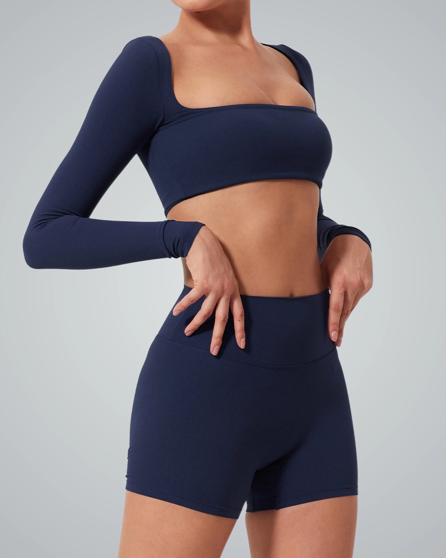 BalanceLine Top by Bandsam in navy, offering sophistication and comfort for yoga and daily wear.