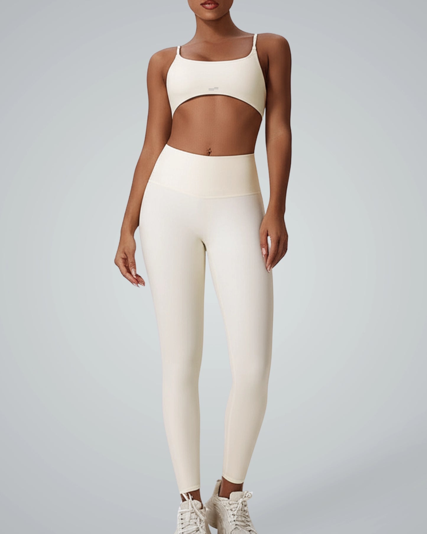 Bandsam ContourCore Set: Seamless gym set with sports bra and high-waisted leggings, ideal for yoga and summer athleisure co-ords.