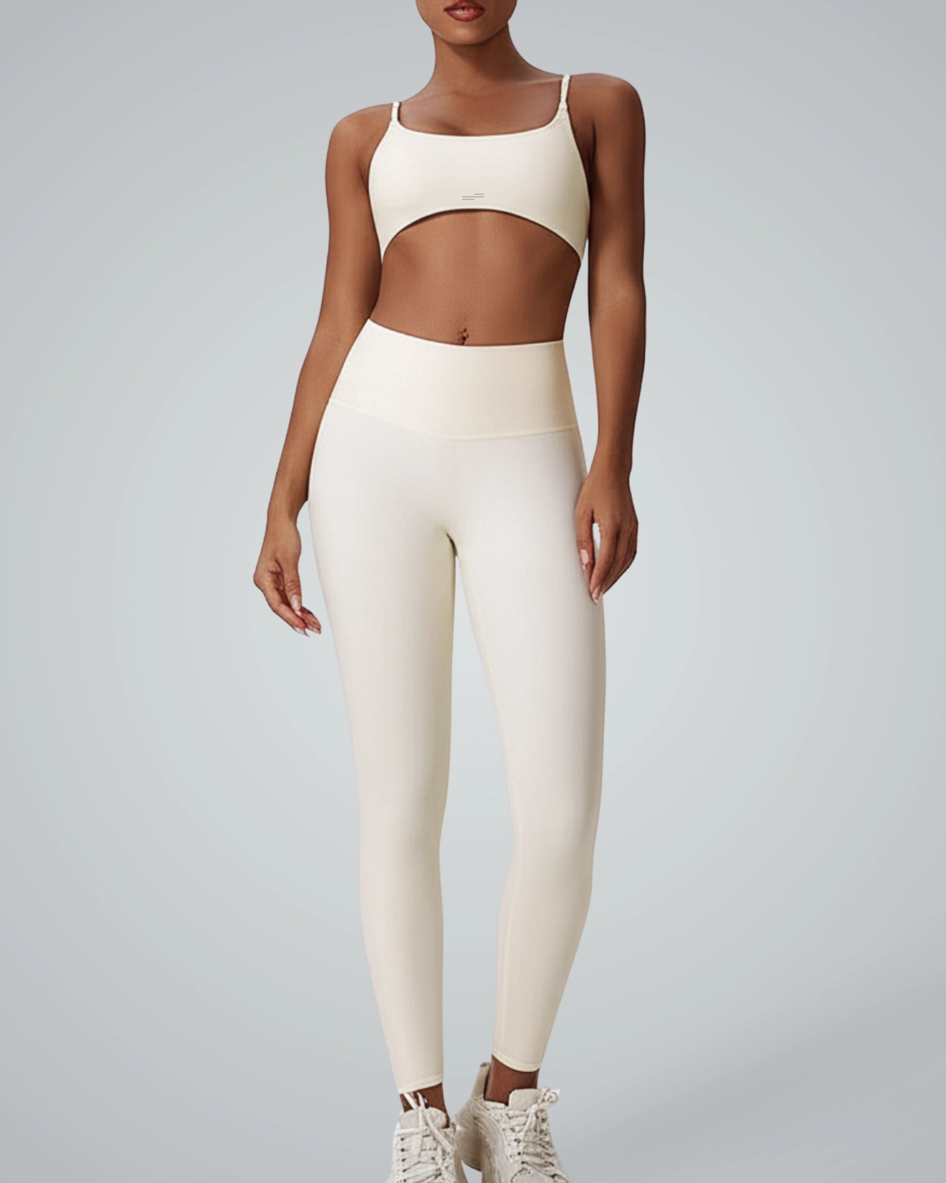 Bandsam ContourCore Set: Seamless gym set with sports bra and high-waisted leggings, ideal for yoga and summer athleisure co-ords.