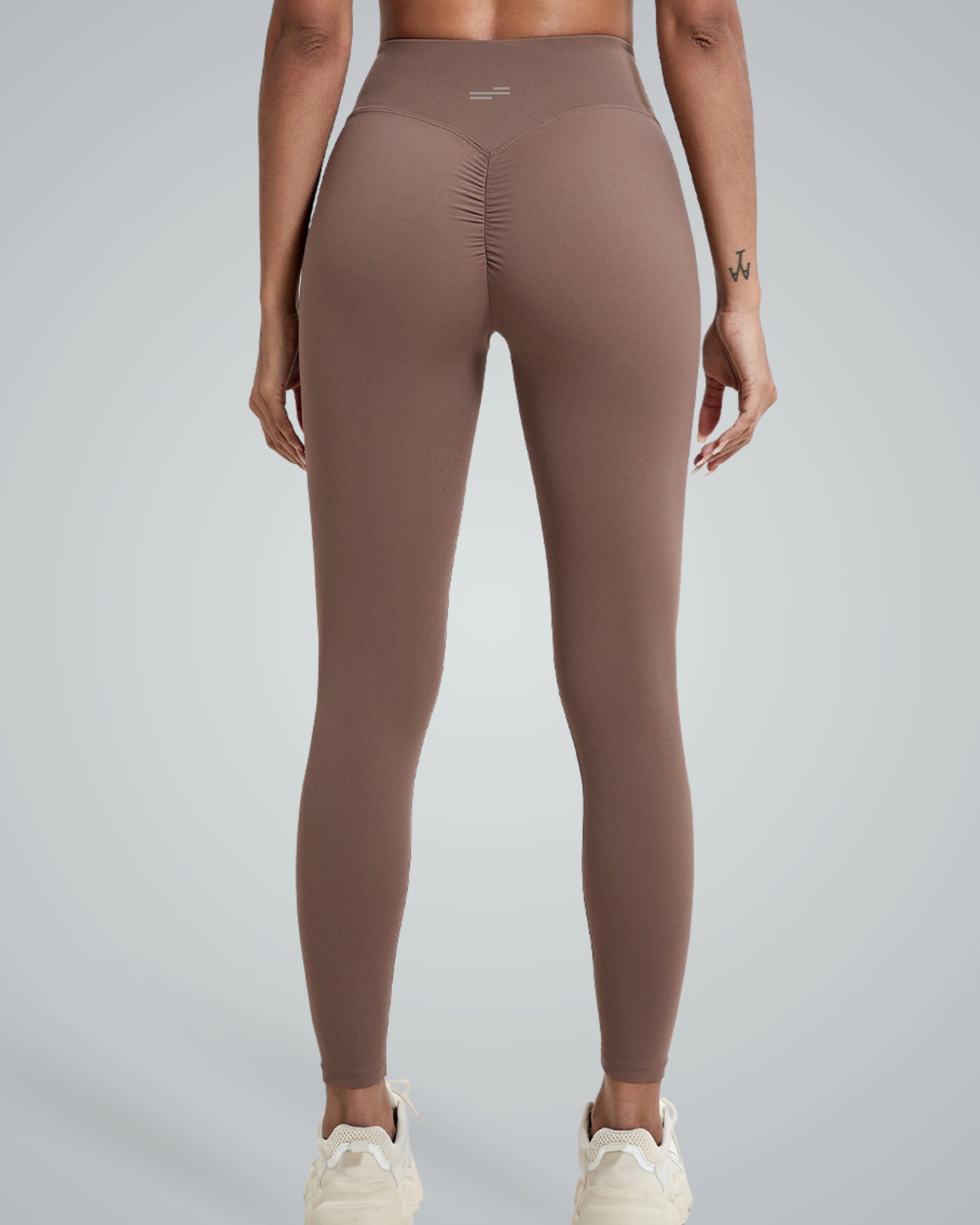 Back view of Bandsam Coral Crush Leggings featuring high-rise fit and scrunch-back detail for women. Perfect for workout, yoga, and lounging.