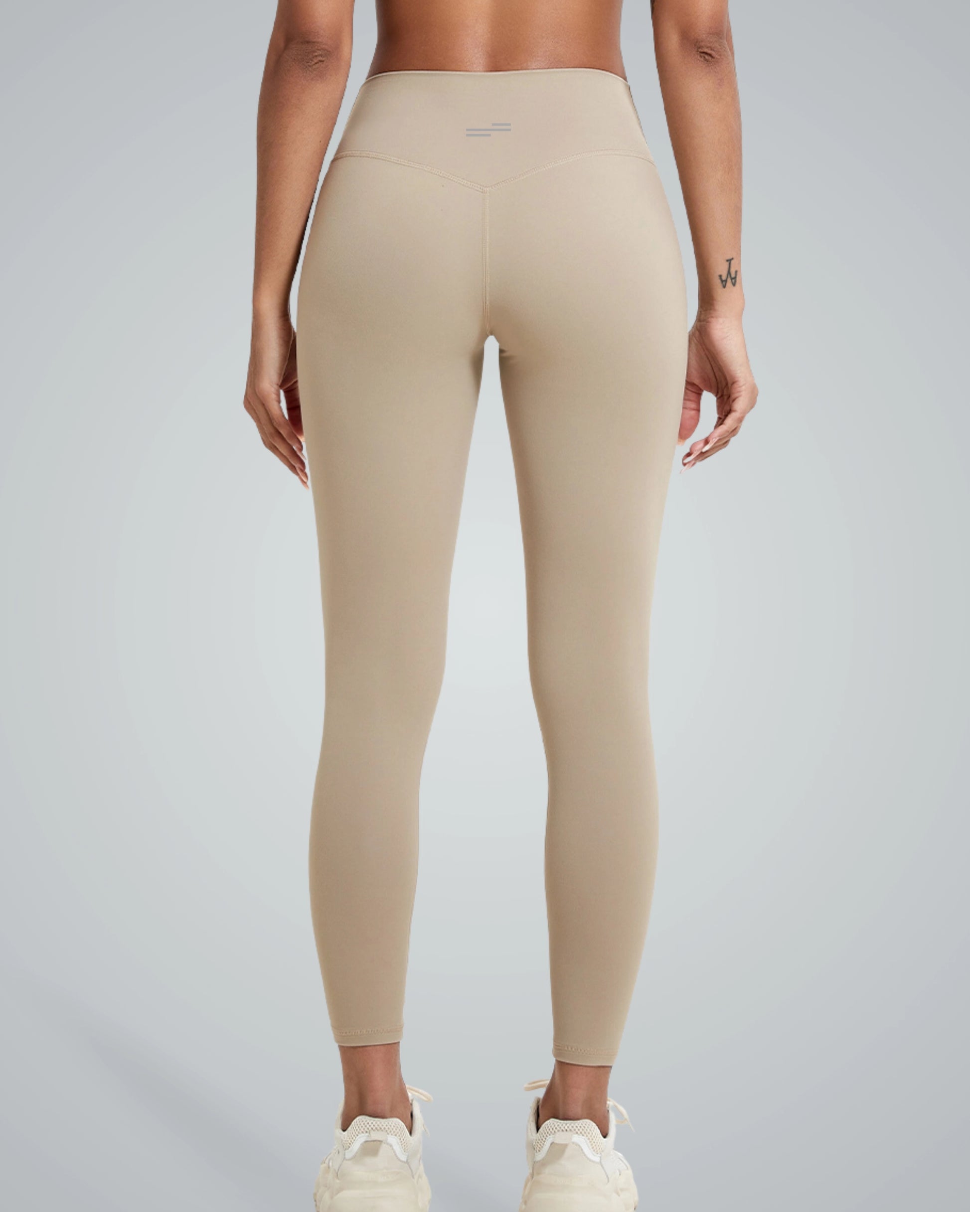 Bandsam CoreFit Leggings for women, high-rise, beige color, perfect for yoga, pilates, workout, lounging, and everyday support and comfort.