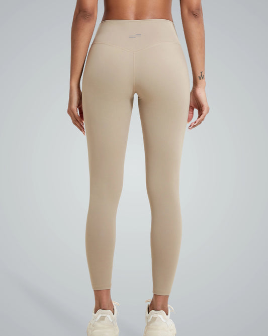 Bandsam CoreFit Leggings for women, high-rise, beige color, perfect for yoga, pilates, workout, lounging, and everyday support and comfort.