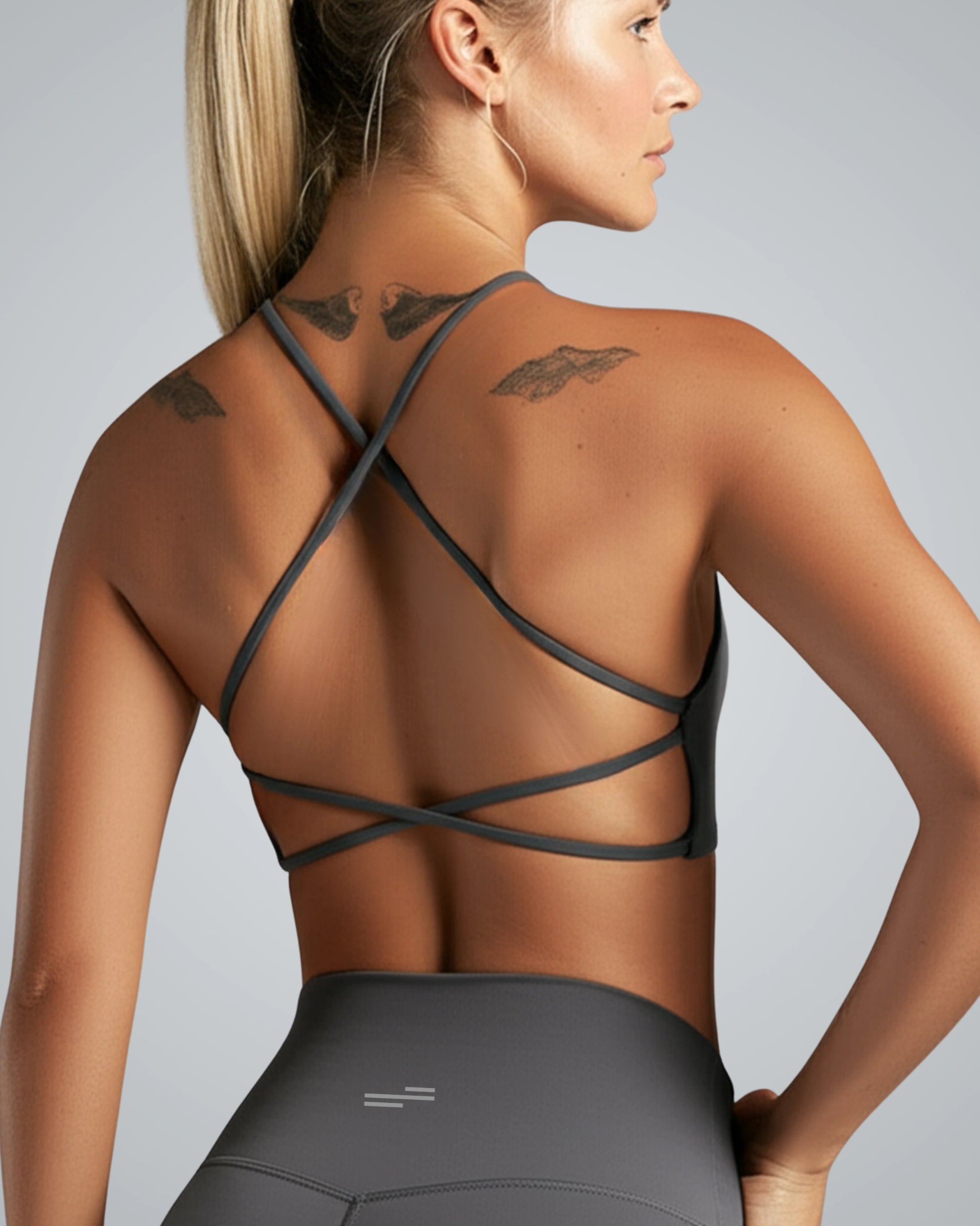 Bandsam Cross Flow Bra for women, showcasing stylish back design, soft stretch fabric perfect for yoga, workout, and activewear.