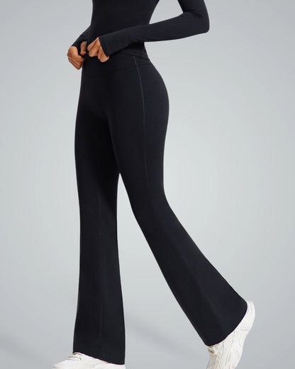 Alt Tag: Bandsam CurvAlign Pants for women, black high-waisted design, stretchy activewear for comfort, support, yoga, and lounging.