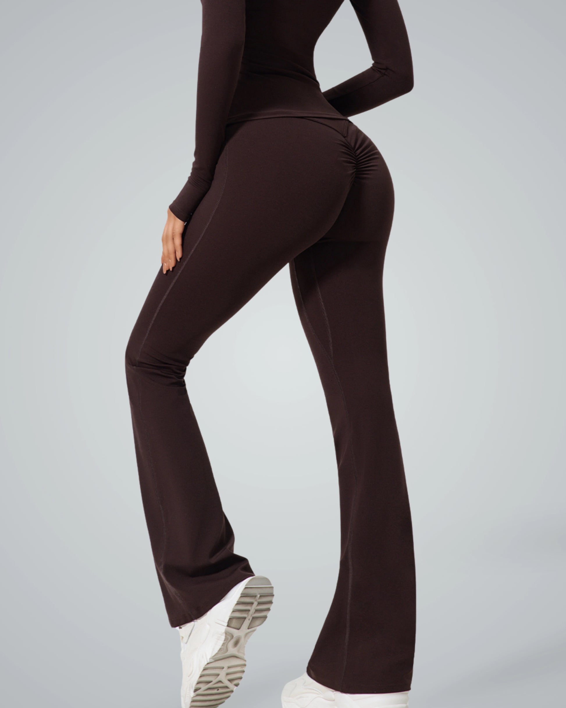 Bandsam CurvAlign Pants showcasing stretch and comfort, perfect for yoga, pilates, workout, or lounging, with stylish ruched design.
