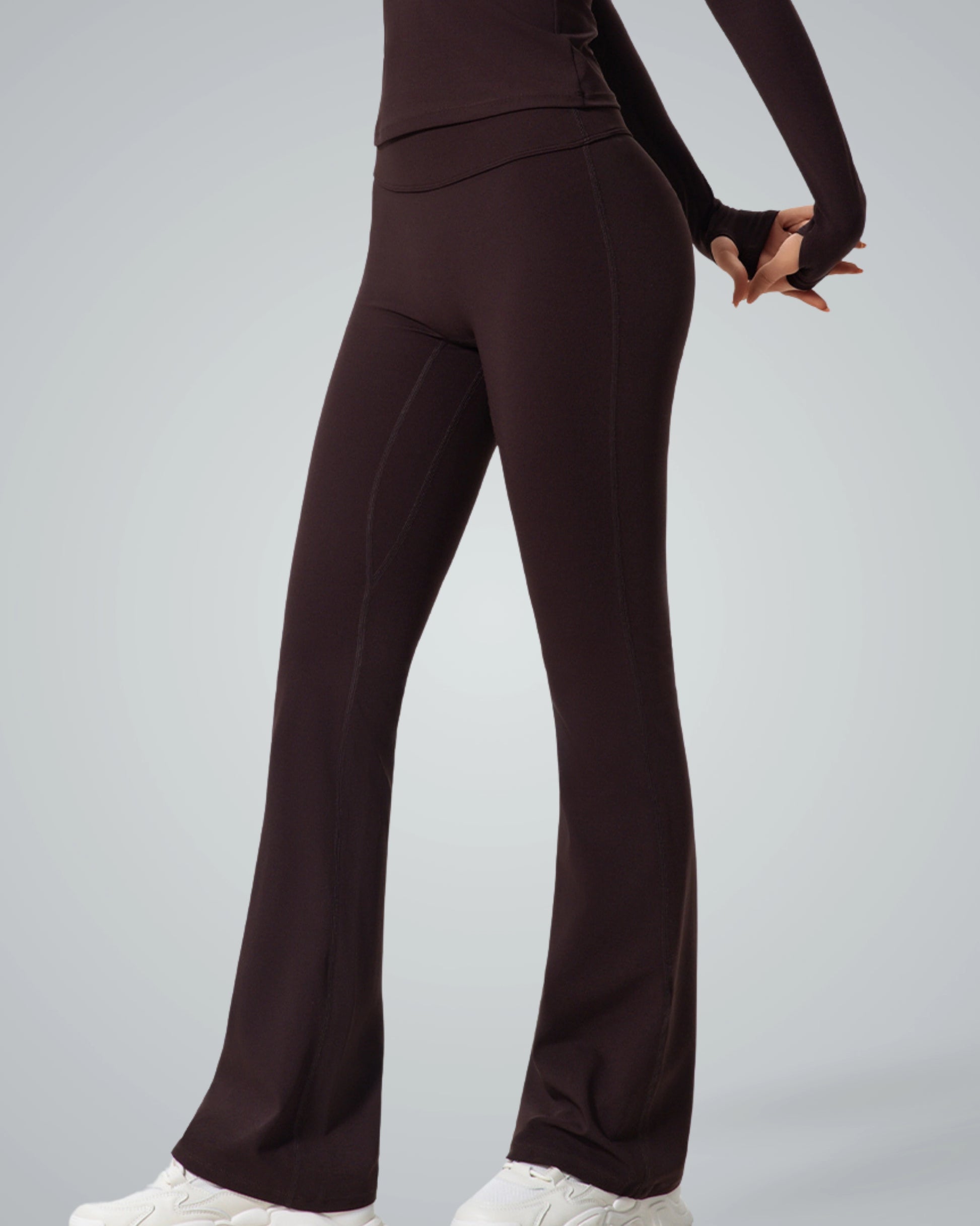 Bandsam CurvAlign Pants for women, high-waisted with ruched detailing, offering stretch, support and comfort for workouts or lounging.