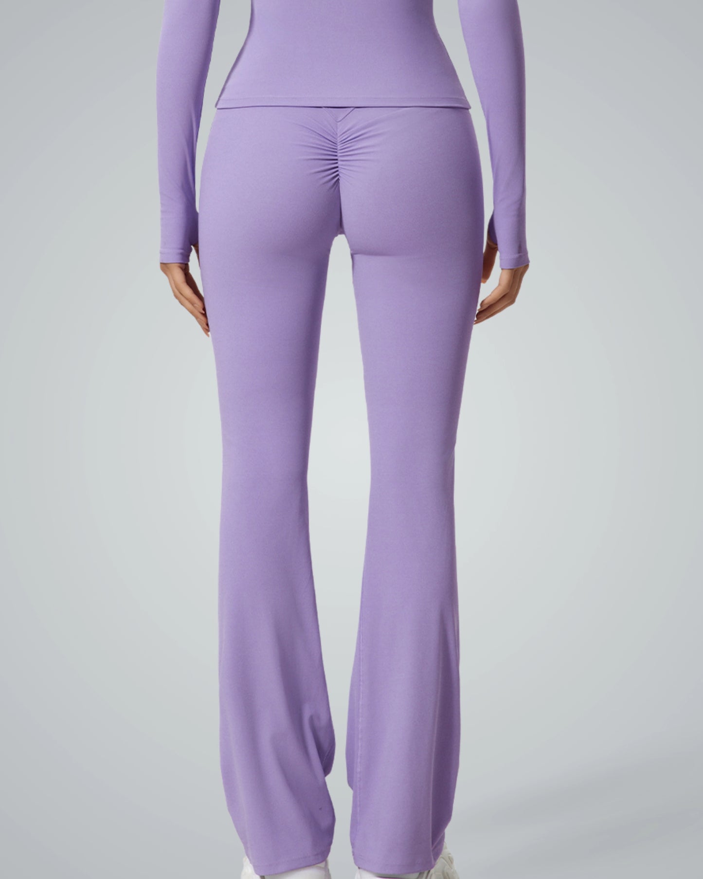 Bandsam CurvAlign Pants in purple, showcasing high-waisted, ruched design for stretch, comfort, and support in women's activewear.