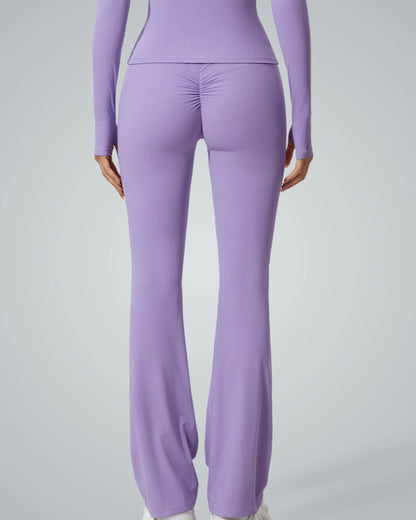 Bandsam CurvAlign Pants in purple, showcasing high-waisted, ruched design for stretch, comfort, and support in women's activewear.