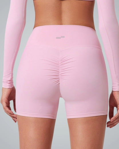 Bandsam CurveEnhance Shorts for women in pink, designed for comfort with stretchy, flexible fabric. Ideal for workout, yoga, pilates, lounging.