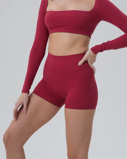 Bandsam CurveEnhance Shorts in red, designed for women's stretch, comfort, and support, perfect for yoga, workout, and relaxation.