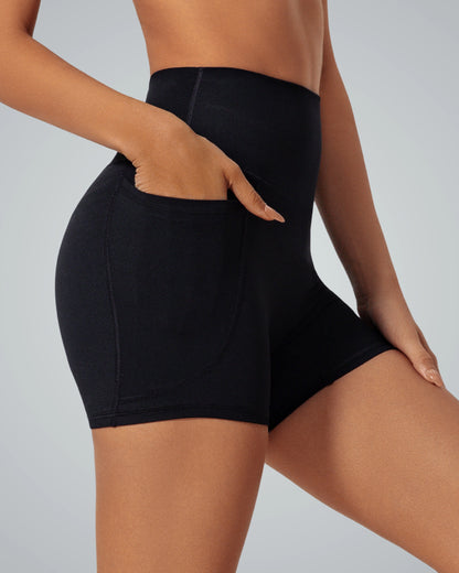 Bandsam LilaFit high-rise shorts for women, featuring a pocket, perfect for yoga, pilates, and lounging. Stretchy, soft activewear.