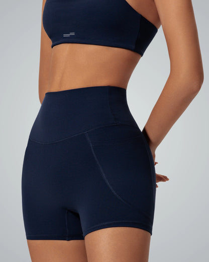 Bandsam LilaFit high-rise shorts for women, perfect for yoga, pilates, and lounging. Stretchy, comfortable activewear with phone pocket.