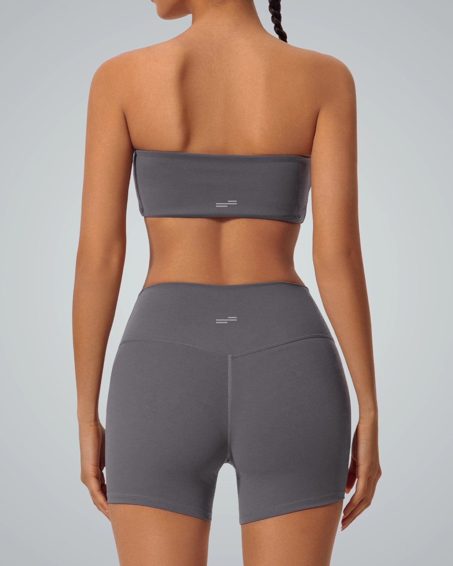 LushBreeze Bra by Bandsam: Grey strapless bandeau for women, perfect for activewear, yoga, pilates, offering stretch, support, and comfort.