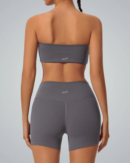 LushBreeze Bra by Bandsam: Grey strapless bandeau for women, perfect for activewear, yoga, pilates, offering stretch, support, and comfort.