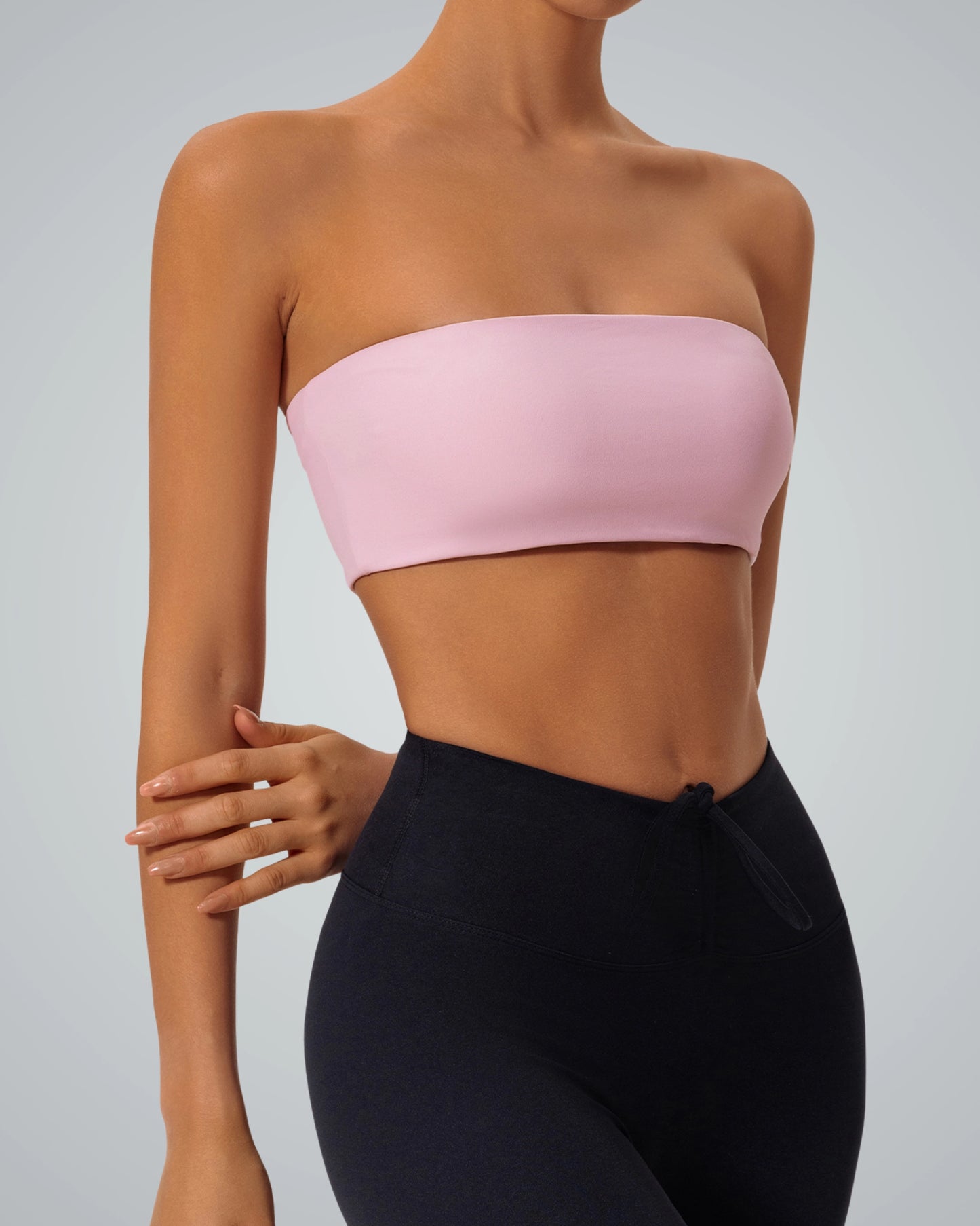 Bandsam LushBreeze Bra in pink, stretch strapless activewear for women offering comfort, support, and flexibility for yoga or outings.
