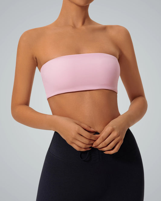 Bandsam LushBreeze Bra in pink, strapless bandeau offering stretch and support for women's activewear, yoga, and lounging.
