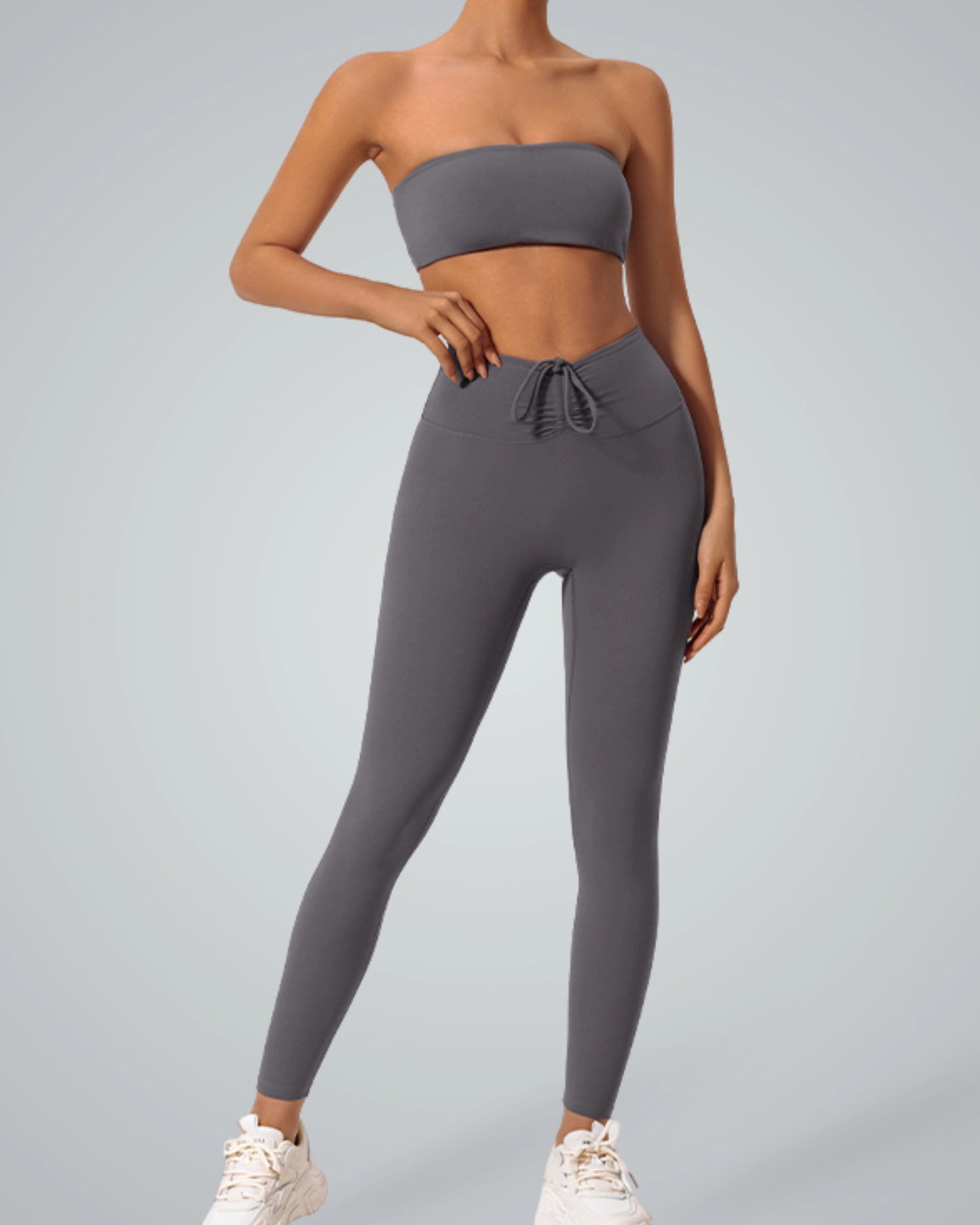 Bandsam LuxePulse Active Set: Seamless two-piece with bandeau top and high-rise leggings, perfect for yoga, gym, or casual outings.