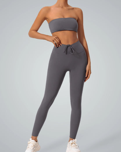 Bandsam LuxePulse Active Set: Seamless two-piece with bandeau top and high-rise leggings, perfect for yoga, gym, or casual outings.