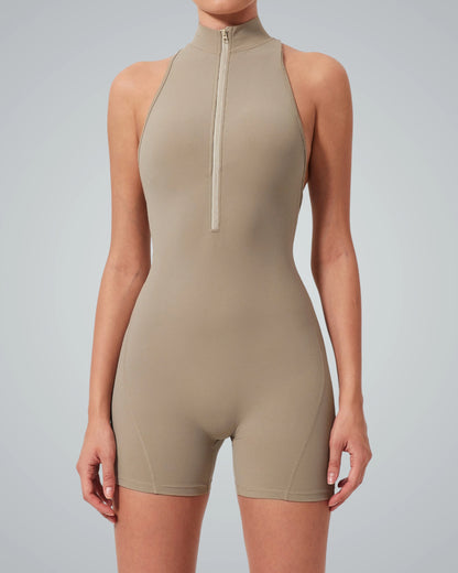 Bandsam Midnight Motion Bodysuit for women with zip-front, stretch fabric; ideal for yoga, pilates, workouts, and casual outings.