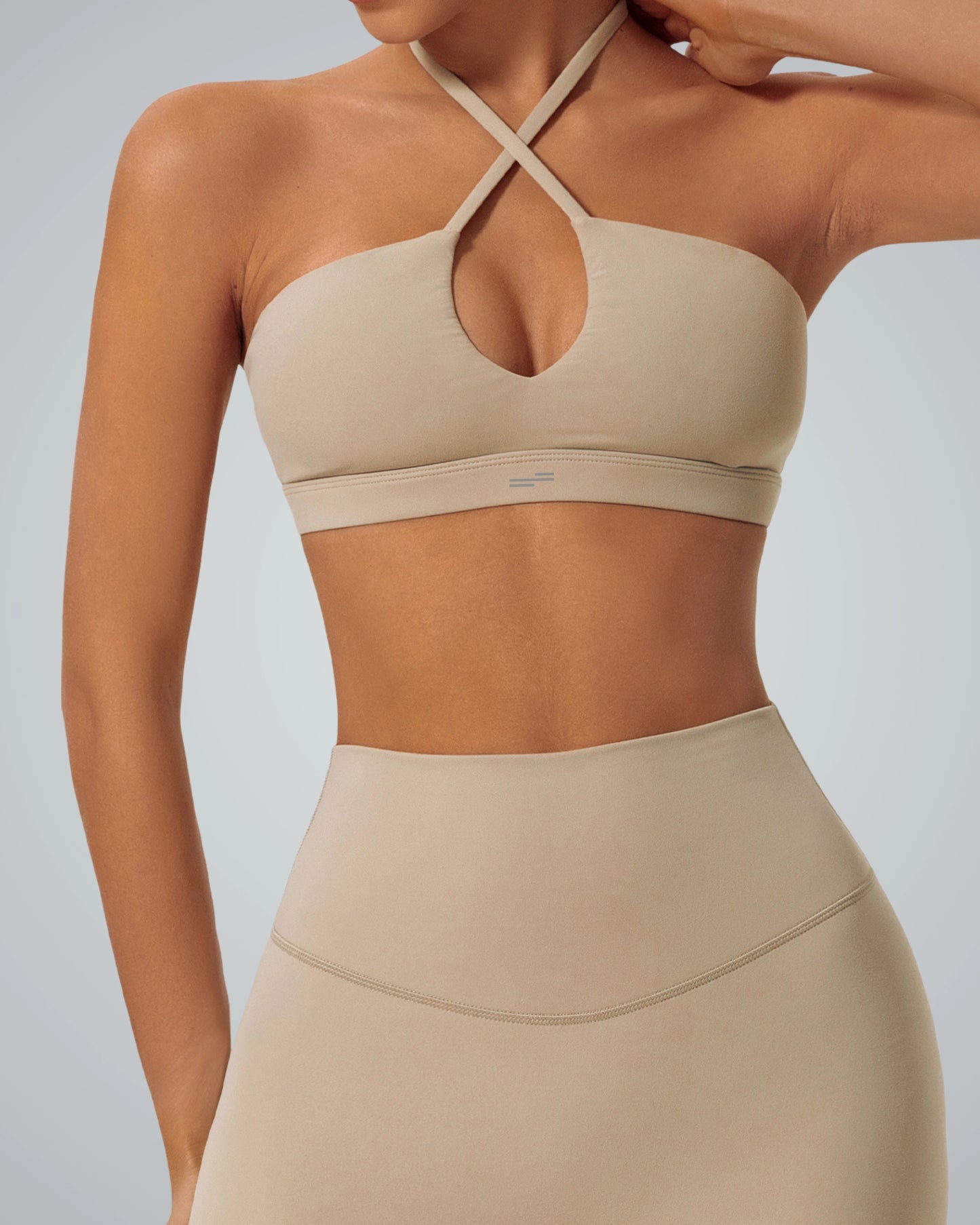 Oasis Fitwear Set by Bandsam: Seamless yoga set with supportive crop top and high-waisted leggings in minimalist design for workouts or casual wear.