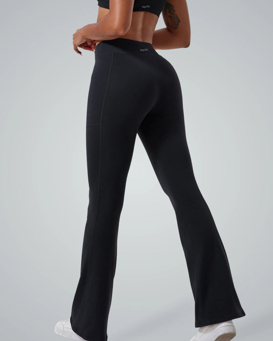 Bandsam PeakFit Pocket Leggings for women, black high-waisted activewear with side pockets, ideal for yoga, pilates, and lounging.