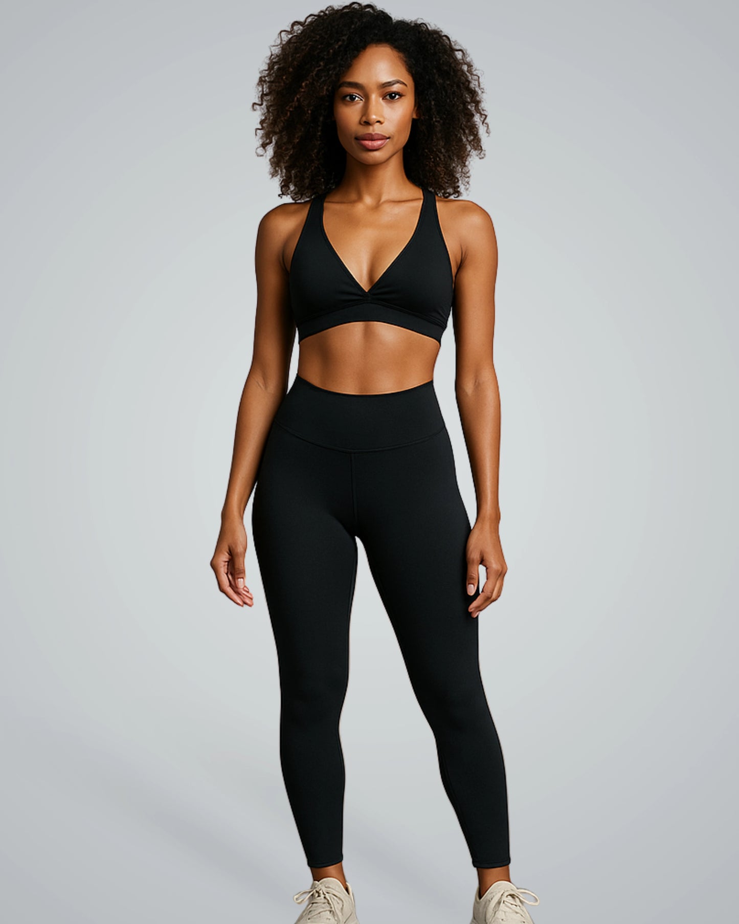 Bandsam PureFlex Set featuring a V-neck sports bra and high-waisted leggings, seamless gym set for women, ideal athleisure co-ord.