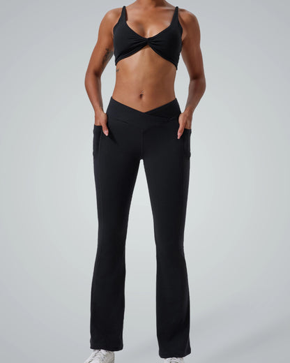 Bandsam SculptEase Set: Two-piece activewear with twist-front bra and flared trousers. Ideal for gym or casual wear. Stylish athleisure co-ord.