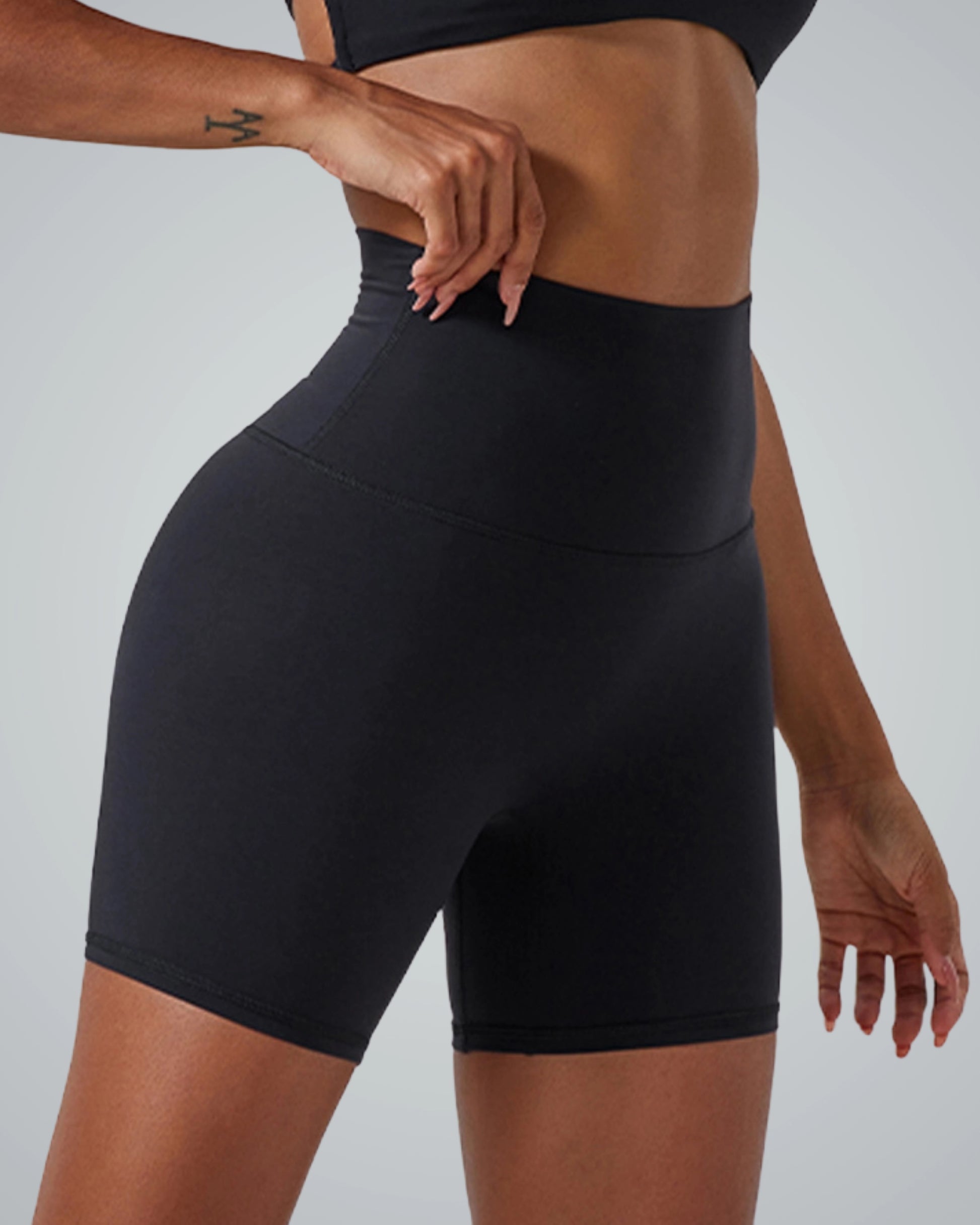 Bandsam SereneFit high-waist shorts for women; stretch, comfort, support activewear for yoga, pilates, lounging, and workouts.
