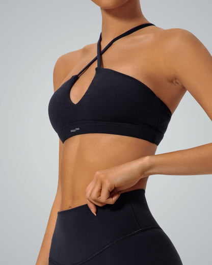 Bandsam ShapeSync Bra showcasing crisscross design, ideal for yoga, pilates, or lounging. Offers stretch, support, and comfort for women.