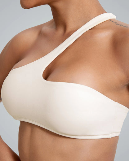 Asymmetrical sports bra from Bandsam ToneTwin Set, offering stylish support and comfort for yoga and workouts.