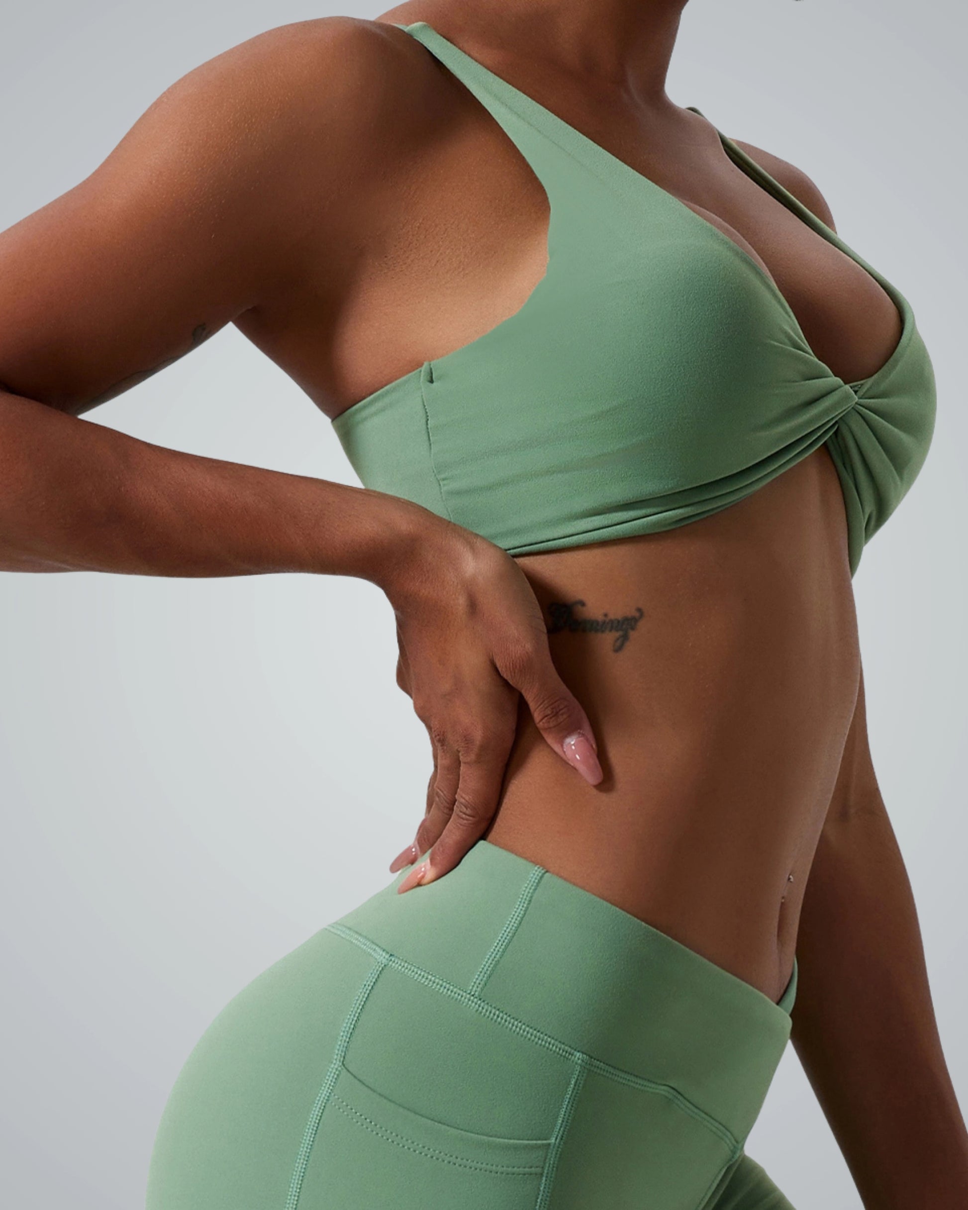 Bandsam TwistFit Bra in green - Stretch, soft activewear for yoga and workout, designed for women seeking versatile support.
