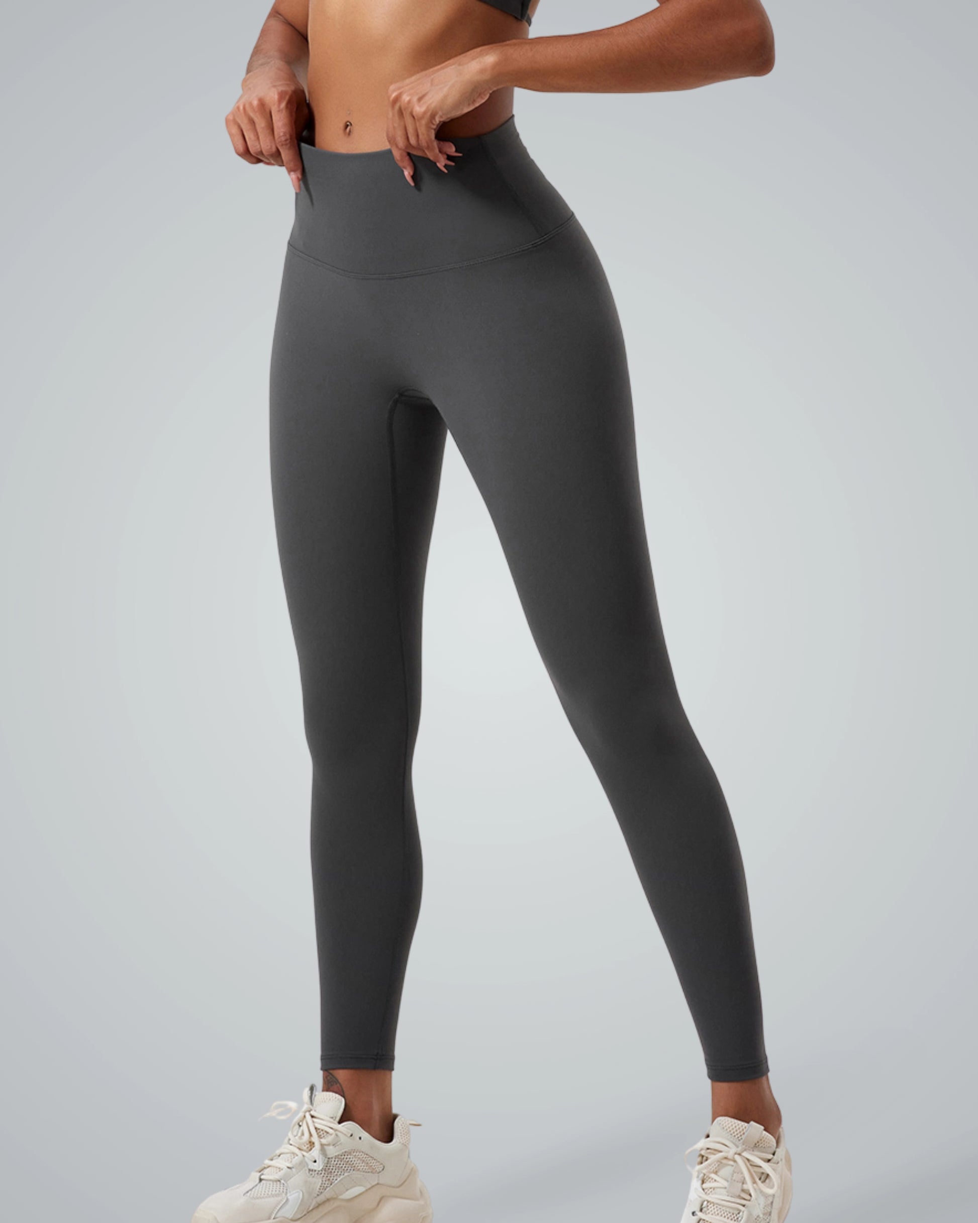Bandsam UltraSkin Fit Leggings showcasing high-waisted, soft, gray activewear perfect for yoga, pilates, and all-day comfort.