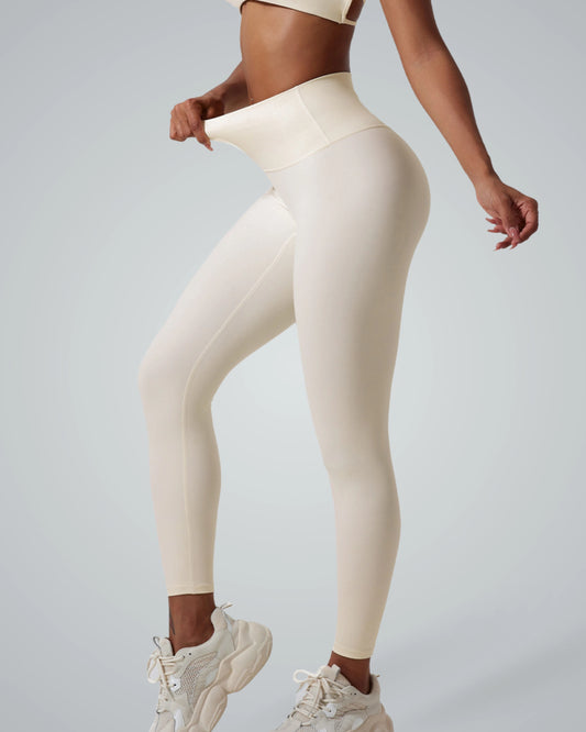 Bandsam UltraSkin Fit high-waisted leggings in cream, showcasing stretch and support for women's activewear, perfect for workout or lounge.