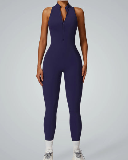 Bandsam VelocityVibe Jumpsuit - women's stretch activewear for yoga, pilates, workout. High-neck, zippered, soft, flexible comfort.
