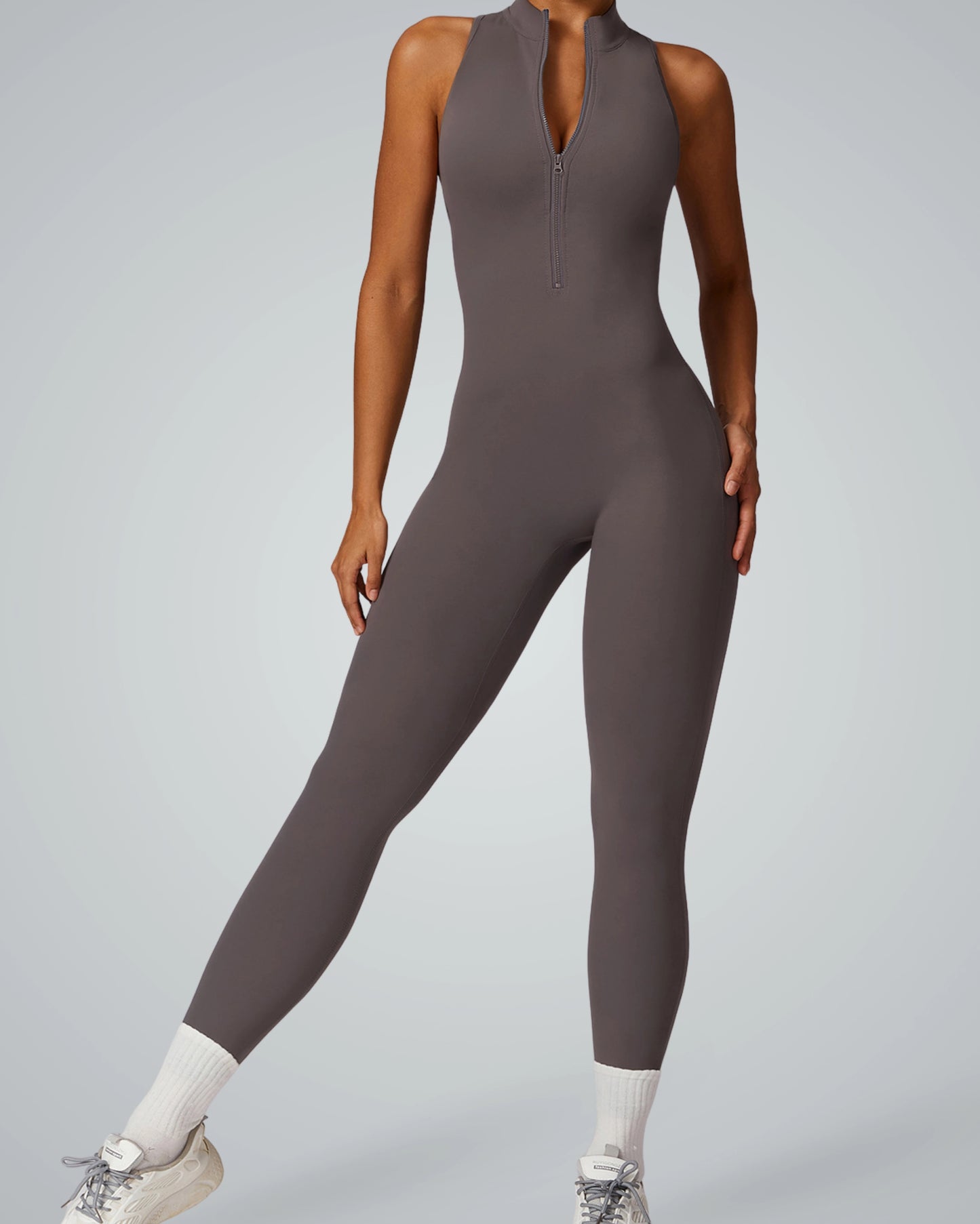 Bandsam VelocityVibe Jumpsuit: high-neck, zippered, flexible, soft activewear for yoga, pilates, workout, lounging. Women’s comfort.