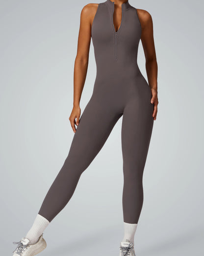 Bandsam VelocityVibe Jumpsuit: high-neck, zippered, flexible, soft activewear for yoga, pilates, workout, lounging. Women’s comfort.